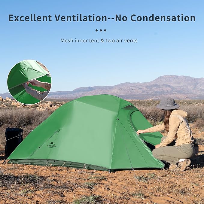 Naturehike Cloud Up 3 Person Backpacking Tent with Footprint - 3 Season Free Standing Lightweight 3 Person Camping Tent | with Footprint Free Standing Dome Camping Hiking Waterproof