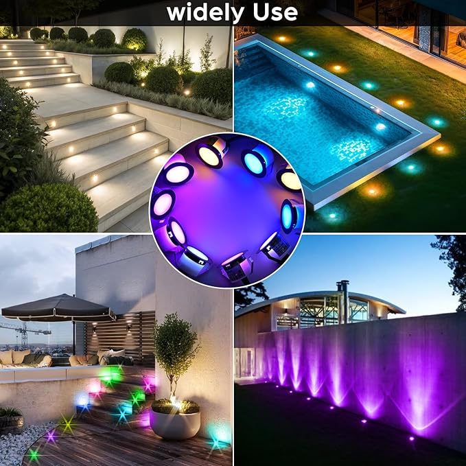 Recessed Step Lights RGBW+IC Led Lights Outdoor Waterproof IP67 1.22 Deck Lighting Wi-Fi Deck Stair Light DC12V Low Voltage Music Sync 20 Pack