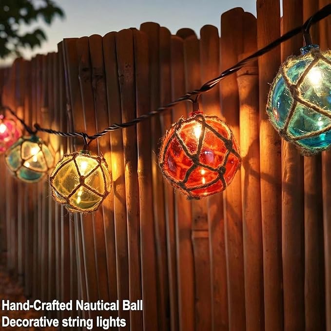 Decorative String Lights Plug in with 10 Incandescent Bulbs Nautical Fishing Float String Lights Connectable Weatherproof for Indoor Home Tiki Bar Decor and Outdoor Patio Decorations (Multi-color)