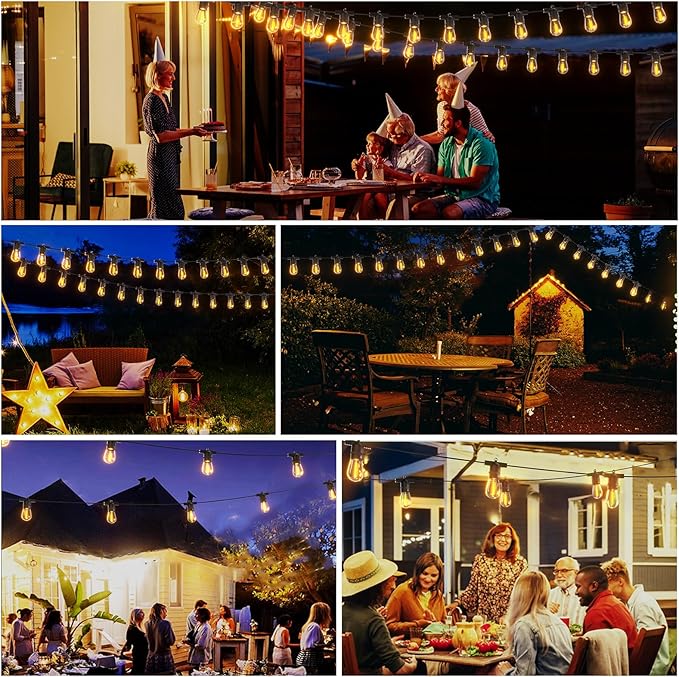 Outdoor String LED Patio Lights - 100Ft 30M Outside Waterproof Light with Remote Dimmable S14 Shatterproof Bulb Connectable Hanging Outdoor Electric Lighting for Backyard Yard Gazebo Porch Party