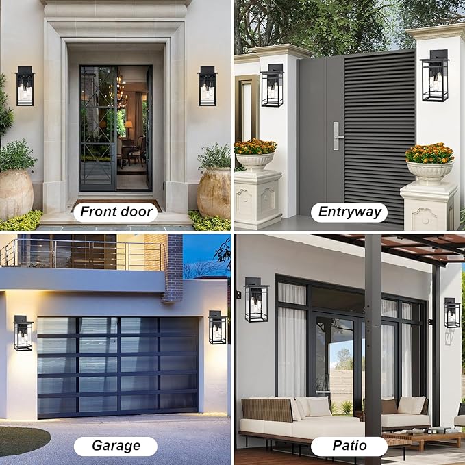 3 Lights Large Outdoor Wall Sconce LightsBlack Modern Outdoor Wall Light FixturesExterior Lighting Fixtures Waterproof Outside Front Porch Lantern for HousePatioGarage with E26 Base