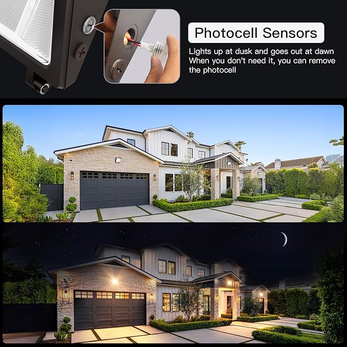 JTT LED Wall Pack Lights Outdoor with Dusk to Dawn Photocell Selectable 75W/60W/45W 9750LM/7800LM/5850LM 6000K/5000K/4000KWaterproof Flood Security Wall Pack Lighting for Garage Yard Parking Lot