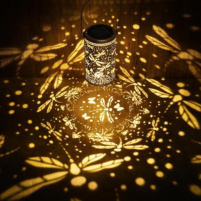 Fabuday Dragonfly Lotus Outdoor Solar Lantern Waterproof 2 Pack - Hanging Solar Power Lights Led for Outside Garden Decor for Patio Porch Balcony Yard and Deck Gardening Decoration Gift for Women