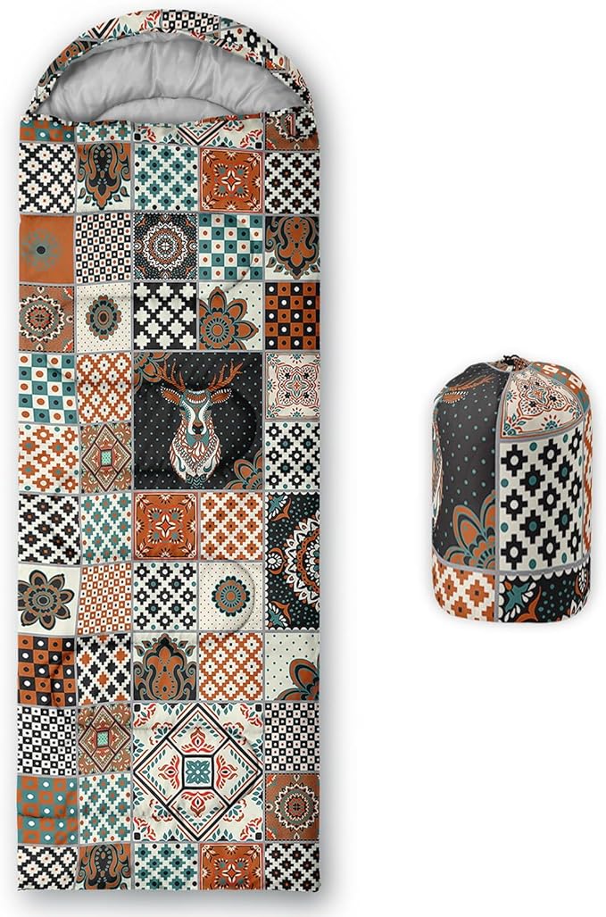 Kids Sleeping Bag for Boys GirlsBohemian Cowboy Print-Lightweight Warm Portable Outdoor Indoor-Waterproof Cold Weather Resistant Sleeping Bag for Camping Hiking