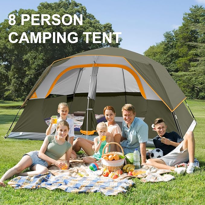 CAMPROS CP Upgraded 6/8 Person Camping Tents Waterproof Windproof Family Tent with Larger Mesh Windows &amp Door Double Layer Easy Set Up All-Season Dome Tent with Top Rainfly &amp Carry Bag