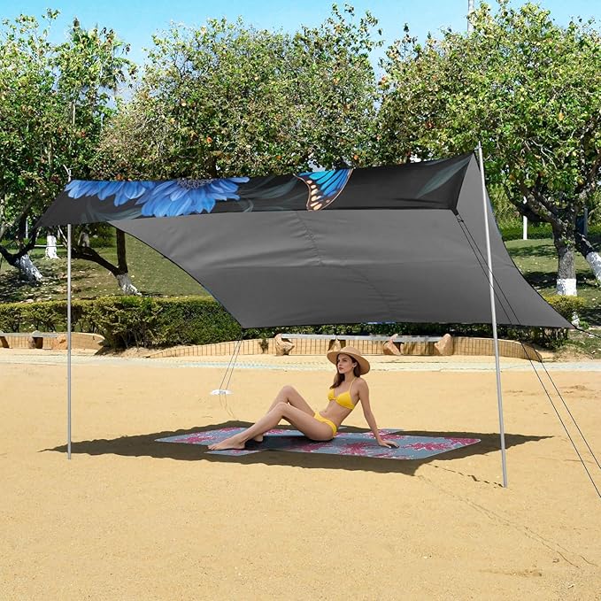 Butterfly Flowers FloralCamping Sun Shelters 9.2 x 10.5 FT Beach Canopy Tent Sun Shade with Carrying Bag for Camping Trips Fishing Backyard Fun or Picnics 21341679