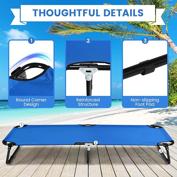 Goplus Folding Camping Cot Heavy Duty Collapsible Foldable Camping Bed for Adults Kids with Non-Slip Foot Pad Indoor Outdoor Portable Sleeping Cot for Hiking Camping Fishing (Blue)