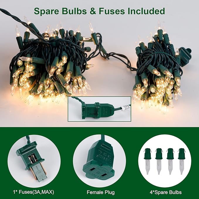 3 Sets Christmas Lights 150 Count 33 FT Each Mini String Lights Clear Green Wire Fairy Light 120V UL Certified Connectable Xmas Tree Light for Holiday Patio Party Outdoor Decoration Warm White