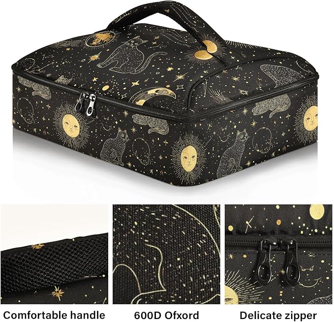Casserole Carrier Pattern Golden Thread Cat PatternInsulated Casserole Carrier for Hot or Cold Food Thermal Lunch Tote for Potluck Parties Picnic Beach Fits 9 x 13 Inches Baking Dish