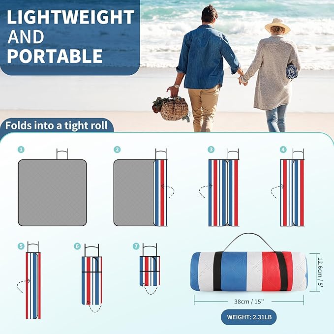 ANJ Outdoors (2025 Upgrade) Extra Large Waterproof Picnic Blankets | Foldable Sandproof Beach Blanket N Outdoor Blanket | 5-Layer Machine Washable Soft Picnic Mat for Camping Grass Park N Stadium