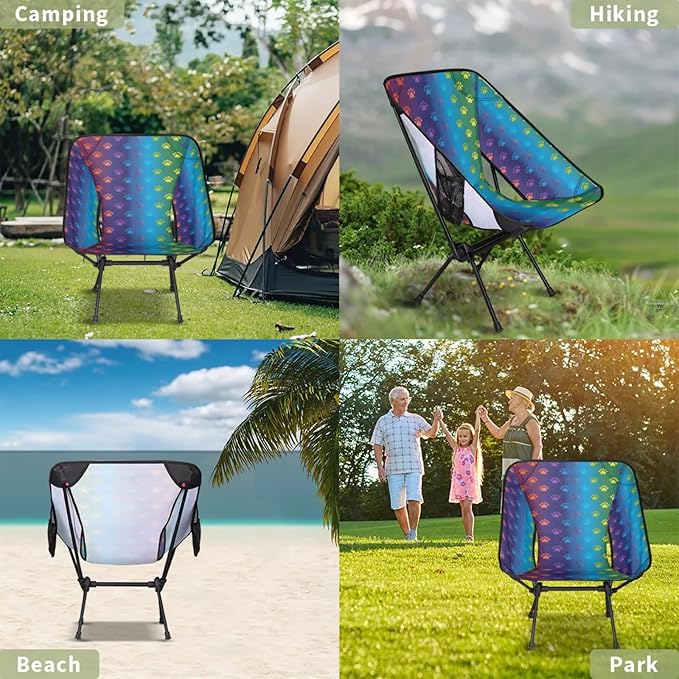 Honeybaby Folding Camping Chair Rainbow Paw Print Camping Chairs Lightweight Portable Chair Outdoor Foldable Chairs for Camping Travel Picnic Beach Hiking