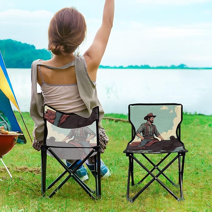 Man and Bear Portable Camping Chairs Folding Chair - Durable Oxford Fabric Lightweight Iron Frame Easy Fold Design - Ideal for Outdoor Activities Camping Fishing and Travel