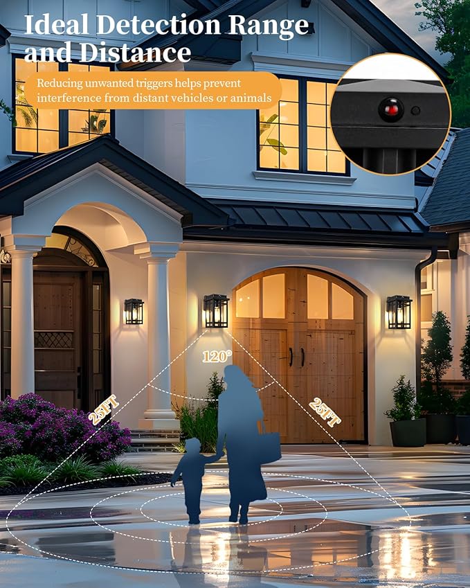 Motion Sensor Outdoor Wall Light Fixtures 2 Packs 9.76''Waterproof Dusk to Dawn Outdoor Lighting Exterior Modern Porch Lantern Anti-Rust Outside Scones for Front Door Garage Patio Black