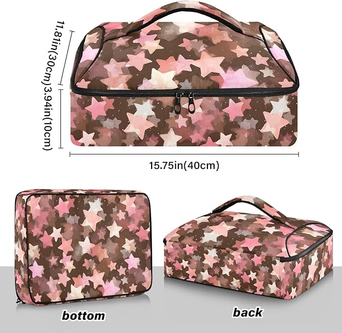 Casserole Carrier Pattern Pastel Pink and BrownInsulated Casserole Carrier for Hot or Cold Food Thermal Lunch Tote for Potluck Parties Picnic Beach Fits 9 x 13 Inches Baking Dish