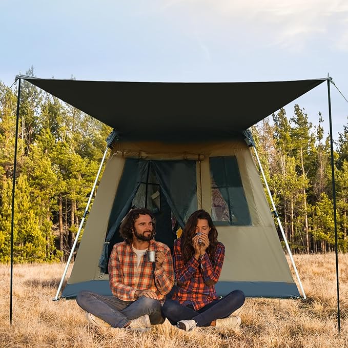 Instant Pop-Up Camping Tent with Removable Sunshade - 3-4 Person Dome Tent with UV Protection &amp Ventilation Waterproof Windproof for Beach Hiking Outdoor.