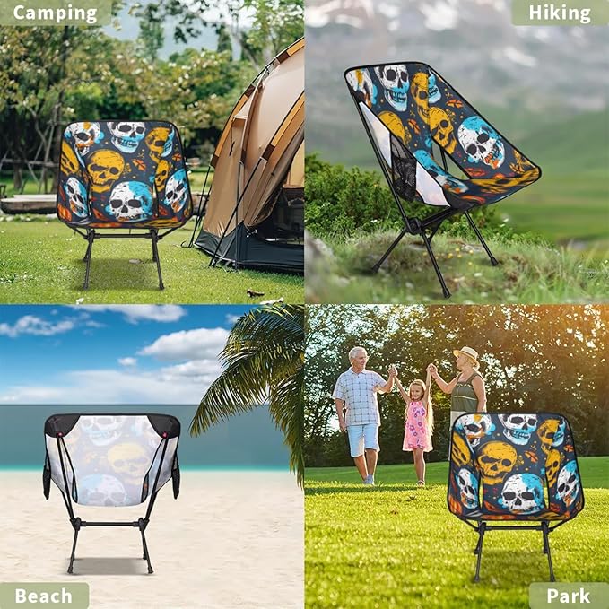 Honeybaby Folding Camping Chair Skulls Print Camping Chairs Lightweight Portable Chair Outdoor Foldable Chairs for Camping Travel Picnic Beach Hiking