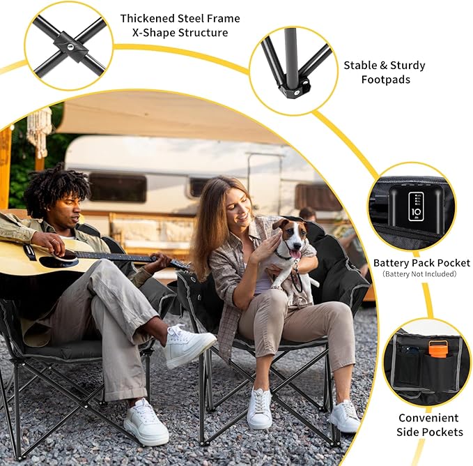 NAIZEA Heated Camping Chair Oversized Heated Folding Outdoor Chair for Adults with 3 Heat Levels Portable Foldable Patio Lounge Chair for Sports Outdoors Camp Battery NOT Included