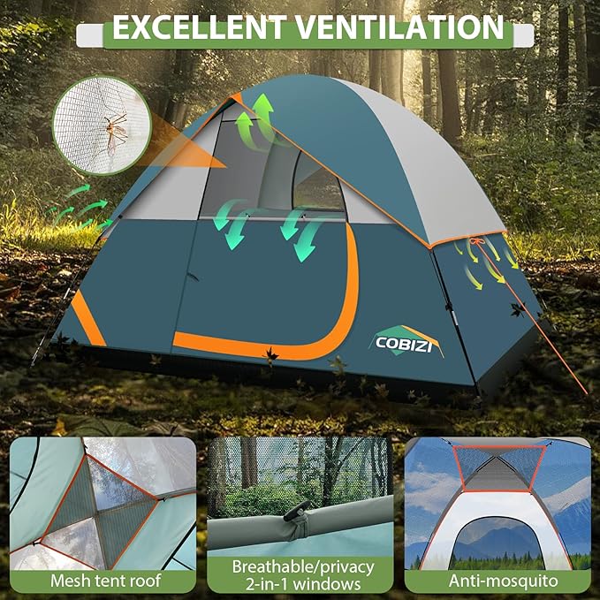 COBIZI Tents for Camping 4/6 Person Camping Tent with Rainfly and Screen Easy Setup Lightweight Portable Waterproof Outdoor Tent with Carry Bag for Backpacking Hiking Family Travel
