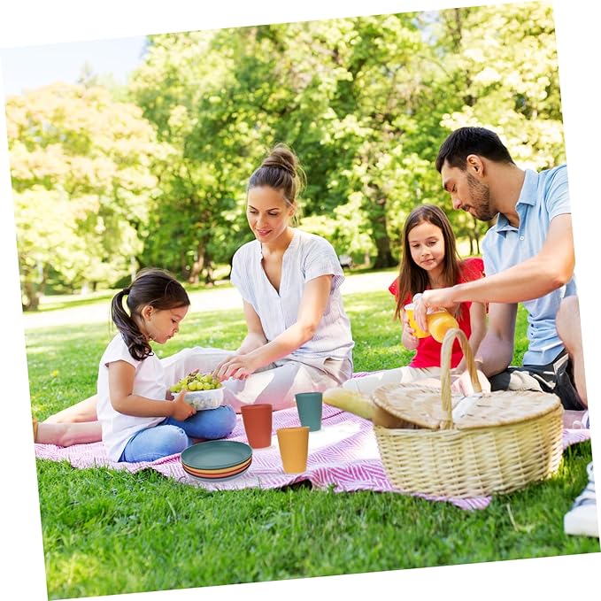 Garneck Wheatstraw Dinnerware Camping Outdoor Plates Rv Dishes Non-breakable Straw Cutlery
