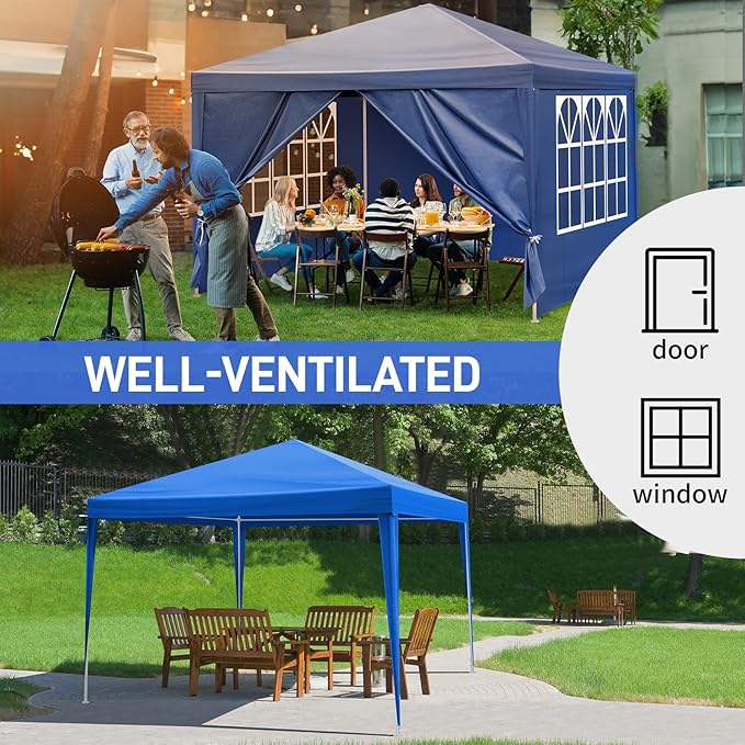10'x10' Gazebo Waterproof Outdoor Canopy Patio Tent Party Tent for Wedding BBQ Cater Blue