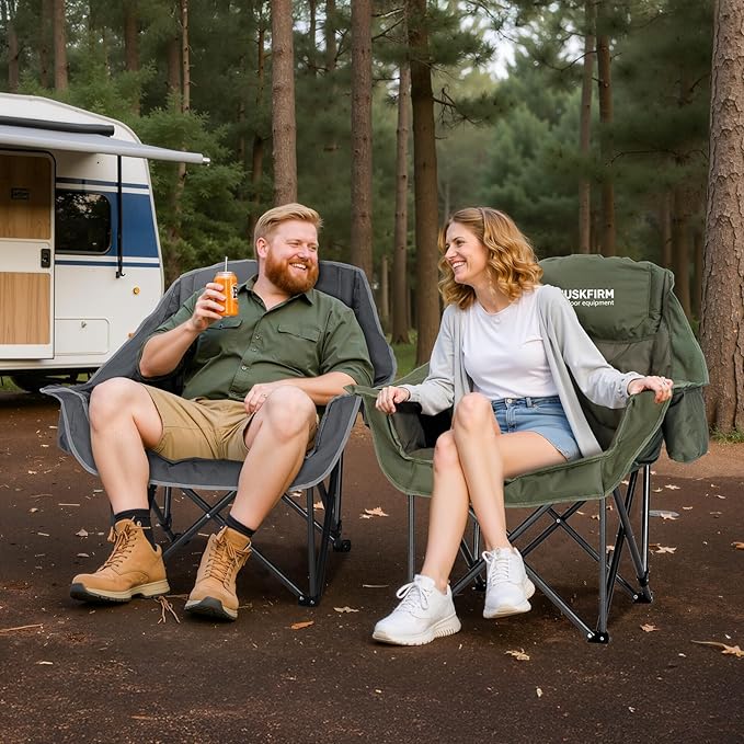 2 Pack Camping Chairs Oversized Padded Camping Chair Heavy-Duty Foldable Camping Chairs with Cup Holder and Cooler Bag Portable Lawn Chair for Sports Outdoors-Support 450LBS Grey