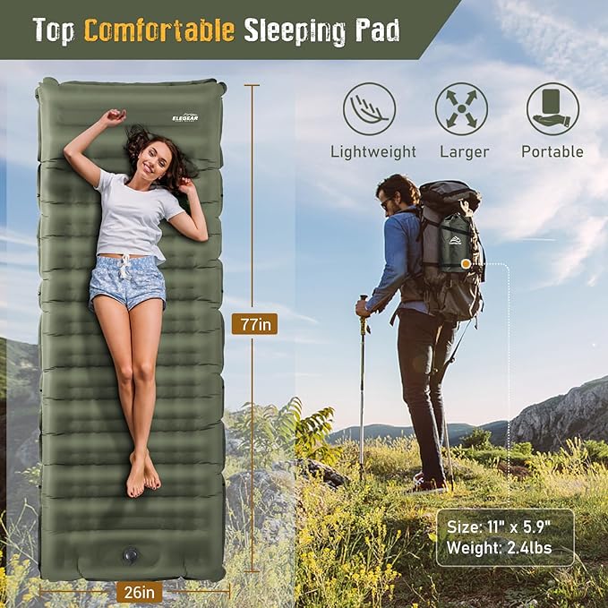 Elegear CumbreX Single Sleeping Pad for Camping 4.7 Ultra-Thick Inflatable Camping Sleeping Pad with Built-in Foot Pump &amp Quick Inflation Portable Camping Sleeping Mat for Backpacking Hiking Te