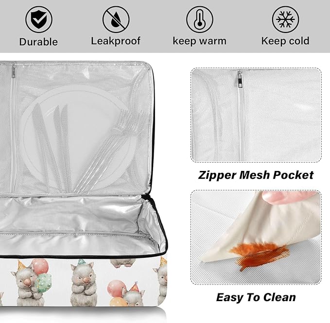 Casserole Carrier Cute Happy WombatInsulated Casserole Carrier for Hot or Cold Food Thermal Lunch Tote for Potluck Parties Picnic Beach Fits 9 x 13 Inches Baking Dish