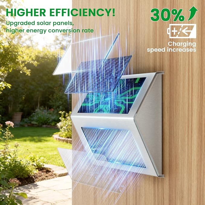 JSOT Solar Lights Outdoor for DeckWaterproof Solar Powered Steps Light Outdoor Wireless LED Lamp Fence Lighting Walkway Patio Stair Garden Path Rail Backyard Fences Post 8 Pack Warm White