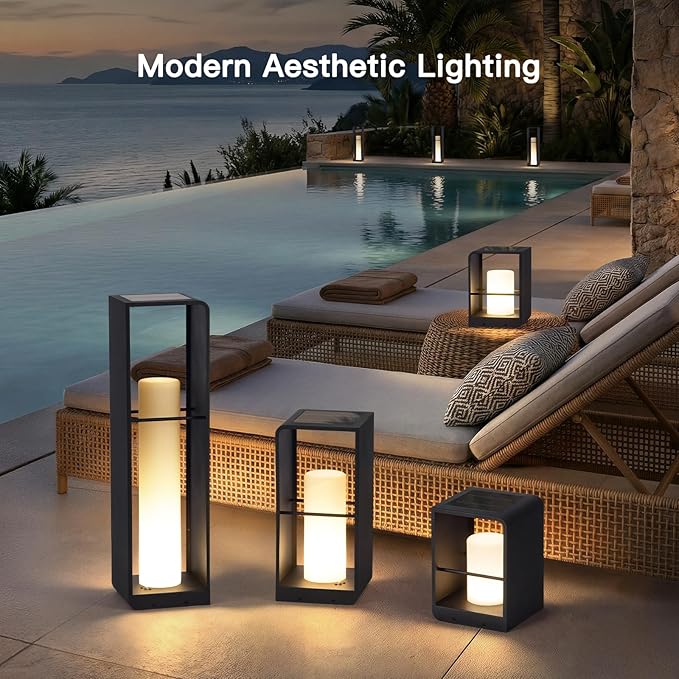 11 Tall Solar Lanterns 3000K LED Outdoor Table Lamp Waterproof Modern Solar Floor Lamp Landscape Outdoor Lights Solar Powered Lantern Dusk to Dawn Patio Light for Yard Deck Path Garden Pool