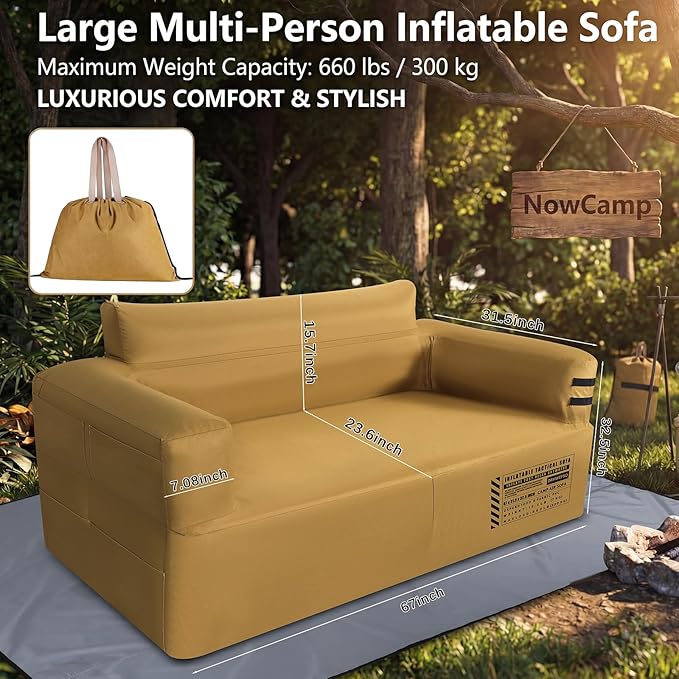 Portable Inflatable Couch with Built-in Pump1000D Oxford Blow Up Sofa with Floor Mat for CampingBeachParty &amp Indoor | Puncture-Resistant Outdoor Inflatable Loveseat-Machine WashableQuick Infla