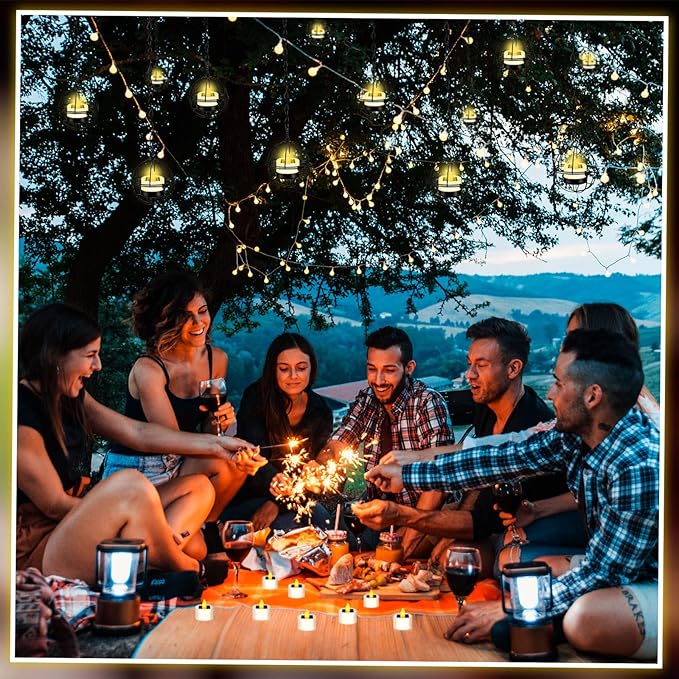36 Pcs Solar Tea Lights Bulk Outdoor Waterproof Rechargeable Dusk to Dawn Lighting Small Valentine's Day Flameless Flickering LED Votive Candles for Garden Patio Party Lanterns (Amber)