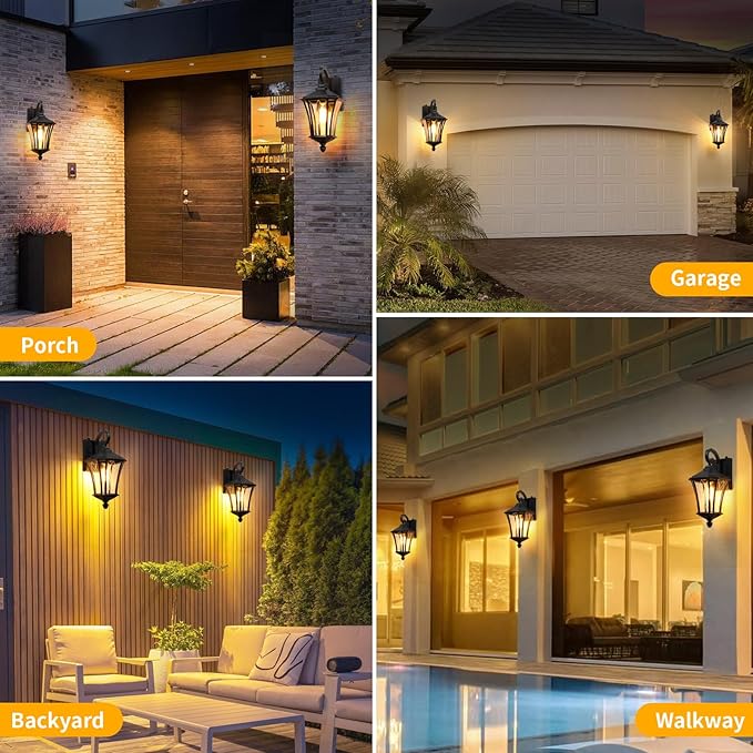 YSN 2 Pack Dusk to Dawn Outdoor Light Fixture Wall Mount Porch Lights Weather Resistant Exterior Sconce Light Waterproof Wall Lantern for Porch Garage Backyard Walkway E26 Socket Brown