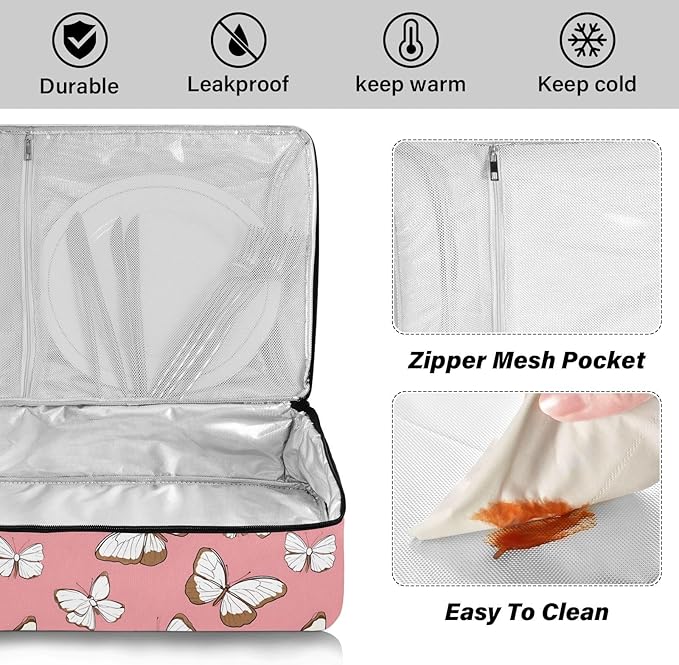Casserole Carrier Elegance Pattern ButterflyInsulated Casserole Carrier for Hot or Cold Food Thermal Lunch Tote for Potluck Parties Picnic Beach Fits 9 x 13 Inches Baking Dish