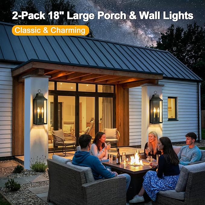 2-Pack 18 Outdoor Wall Light FixturesModern Exterior Lighting Fixtures Wall MountAnti-Rust Porch Lights with Clear GlassWaterproof Outside Wall Sconce Lights for House Garage PatioE12 Base