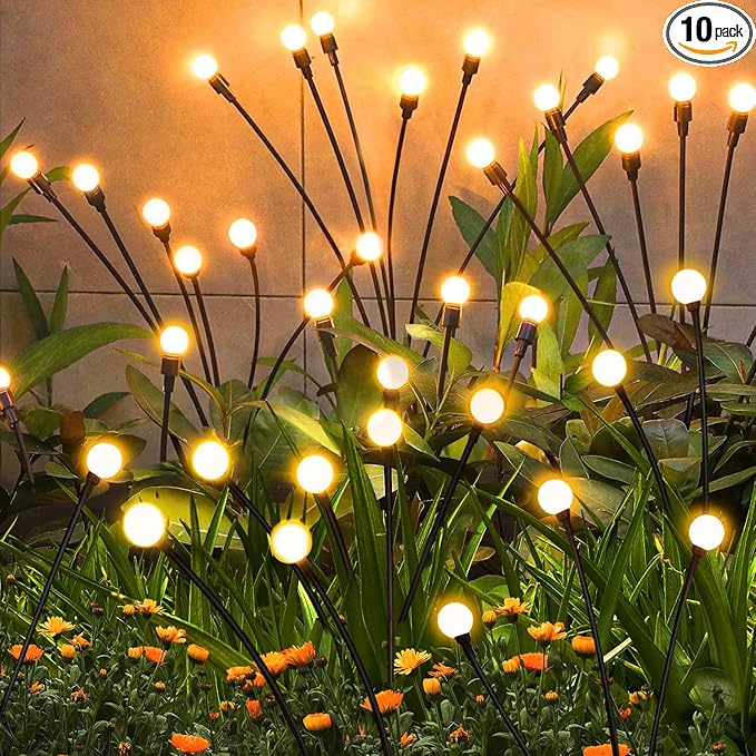 Solar Garden Lights Outdoor 10 Pack 60 LED Solar Firefly Lights Swaying Waterproof Garden Decor for Yard Patio Pathway Lawn Gardening Gifts
