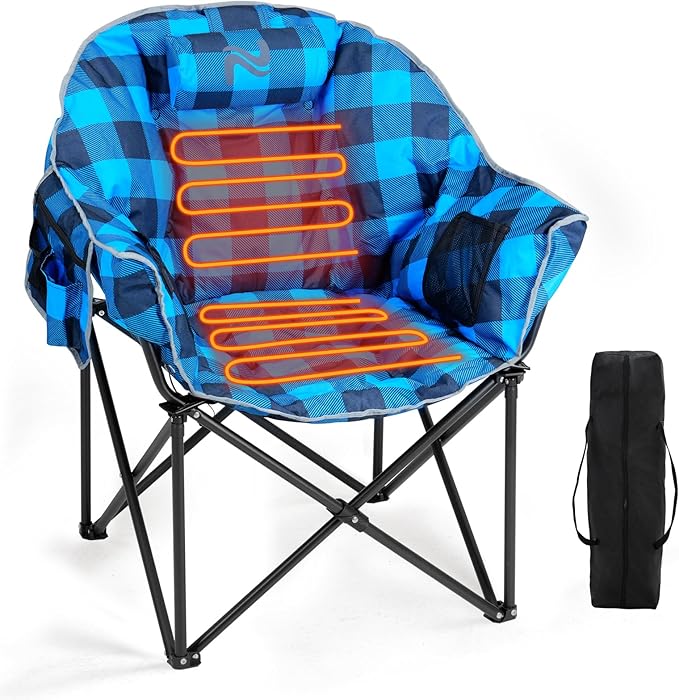 LILYPELLE Oversized Heated Camping Chair Patio Lounge Chairs with 3 Heat Levels Portable Folding Heated Chair Round Moon Saucer Folding Lawn Chair Outdoor Chair for Camping Lounge Patio