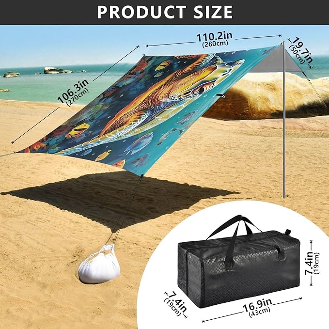 Sea TurtleCamping Sun Shelters 9.2 x 10.5 FT Beach Canopy Tent Sun Shade with Carrying Bag for Camping Trips Fishing Backyard Fun or Picnics 21341820