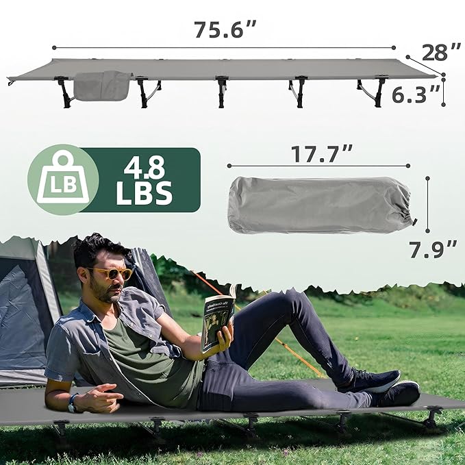 Elevon Camping Cot 28 Extra Wide Sleeping Cot Portable Folding Tent Camping Bed Compact for Outdoor Travel Base Camp Hiking Mountaineering Lightweight Backpacking 400lb Capacity