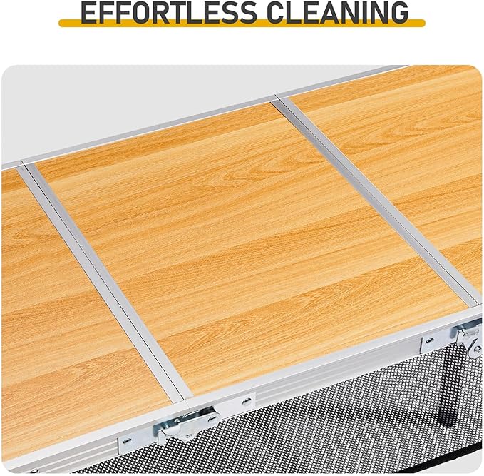 3 FT Folding Camping Table with Storage Portable Fold-in-Half Camp Kitchen Party Table 3 Height Adjustable &amp Carry Handle Rectangular Card Tables for Outdoor Picnic BBQ Backyard (Wooden Pattern