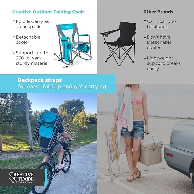 Creative Outdoor Collapsible Folding Rocking Director Chair | Camping Picnic Beach &amp Patio