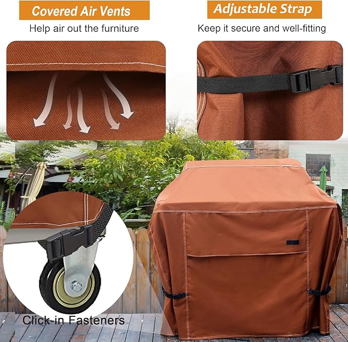 NettyPro Grill Cover Heavy Duty Waterproof 48 inch Outdoor 2-3 Burners Gas BBQ Cover for Outside Weber Char-Broil Brinkmann Nexgrill Barbecue Brown