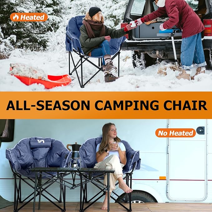 LILYPELLE Oversized Heated Camping Chair Patio Lounge Chairs with 3 Heat Levels Portable Folding Heated Chair Round Moon Saucer Folding Lawn Chair Outdoor Chair for Camping Lounge Patio