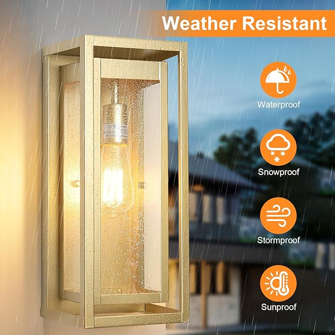 15 Large Gold Outdoor Light Fixture Wall Mount 2 Pack Waterproof Outdoor Sconces Modern Wall Lights with Clear Glass Shade for Front Door Porch Garage