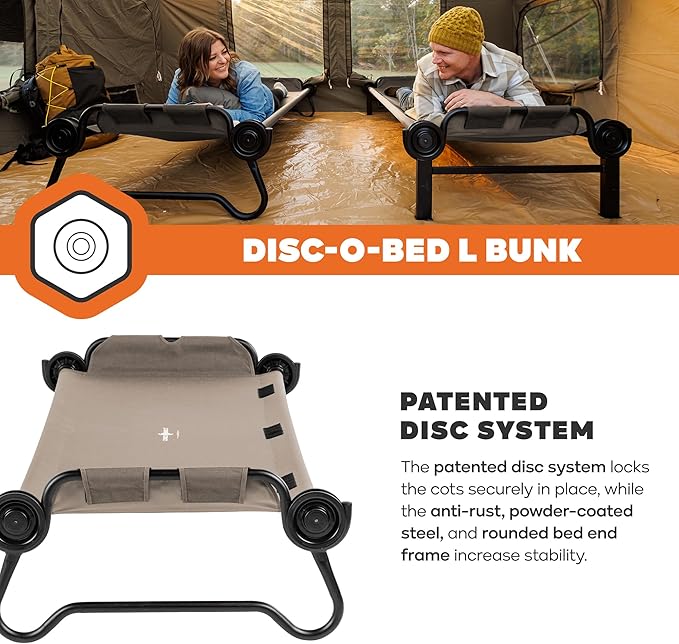 Disc-O-Bed Large Portable Bunk Camping Cots with Carry Bags - Heavy-Duty Indoor or Outdoor Sleeping System Converts to Bench or Separate Beds 500 lb Weight Capacity Per Cot