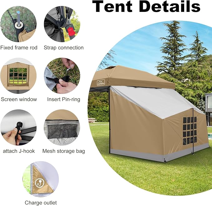 KAMPKEEPER Canopy Side Tent Camping Canopy Tent for 10x10 Pop Up Canopies Cube Tents Gazebo Room Compatible with 10' Wide Canopies(Canopy Not Included)