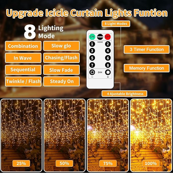 Icicle Lights Christmas Decorations 60+16Ft 600 LED Icicle Lights for Outside with Connectable Timer Memory Dimmable Plug in Twinkle Fairy Lights for Indoor House Roof Holiday Wedding Party