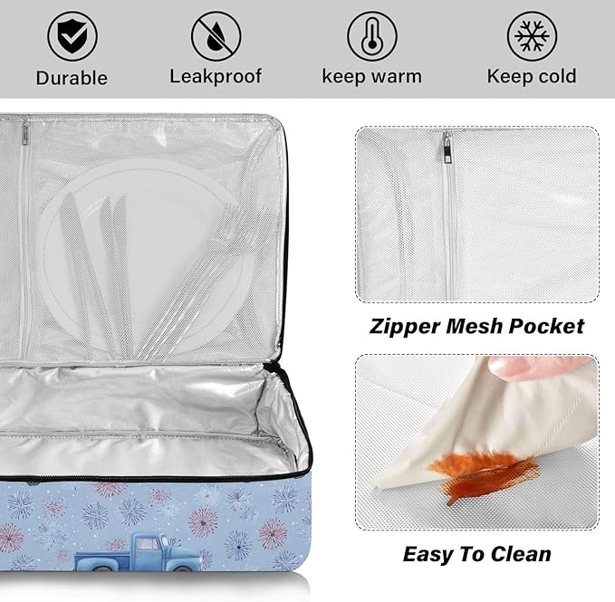 Casserole Carrier Blue TruckInsulated Casserole Carrier for Hot or Cold Food Thermal Lunch Tote for Potluck Parties Picnic Beach Fits 9 x 13 Inches Baking Dish
