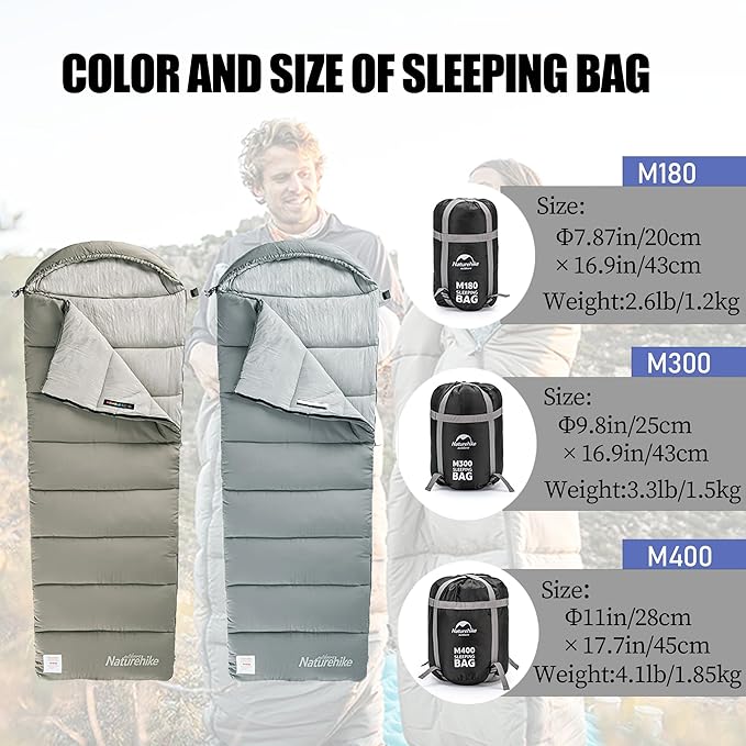Naturehike Camping Cotton Sleeping Bag Spliceable Double Sleeping Bag for AdultsFully Expandablewith Cotton CapLightweight for Cold Weather CampingMachine Washable