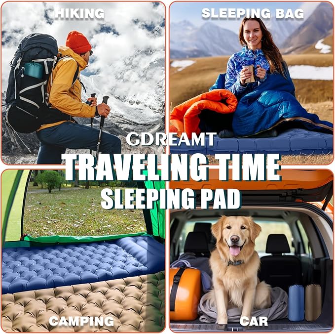 Inflatable Camping Sleeping Pad with Pillow Extra Thickness 4 Inch Sleeping Mat with Built-in Pump Compact &amp Ultralight Camping Air Mattress for Backpacking Hiking Tent Traveling
