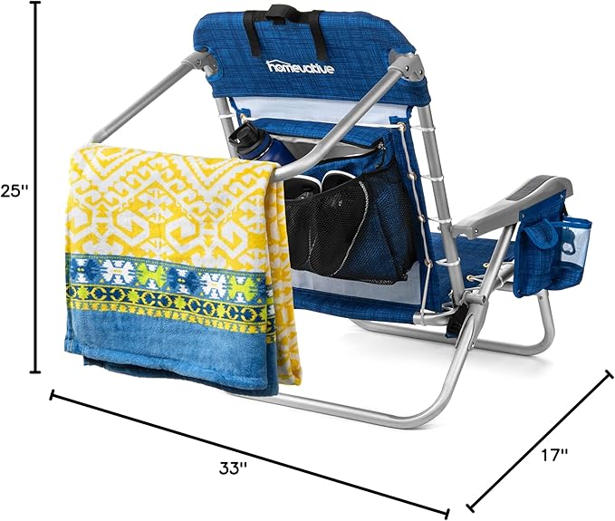Homevative Backpack Fold-Up Beach Chair 5 Positions Towel bar Cooler Storage Pouch Cup Holder and Phone Pocket